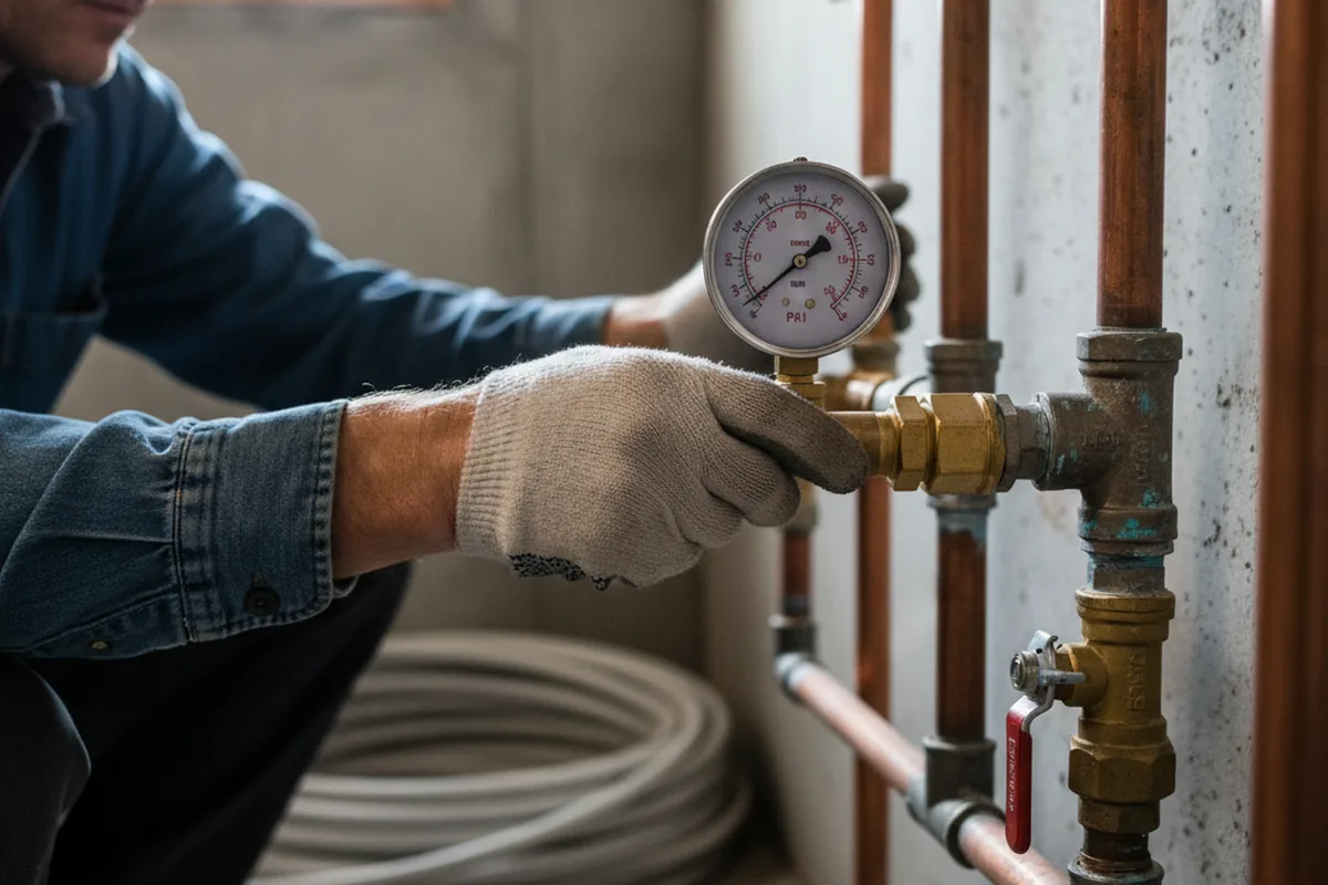 Pressure testing a repaired line during Water Line Repair in Cross